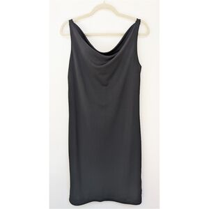 VTG Express Black Drapey Cowl Neck Sleeveless Y2K Midi Dress Size 7/8